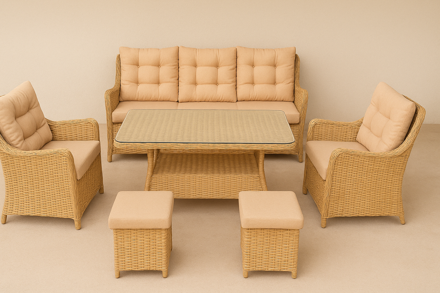 Ayvalık Rattan Oturma Grubu Bej Ayvalık Rattan Oturma Grubu Bej